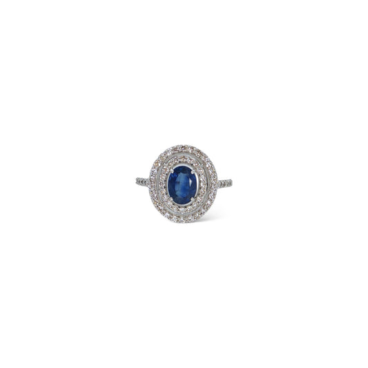 Blue Sapphire Double Cluster Ring